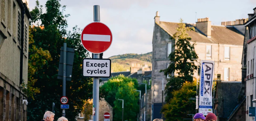 The bike hire scheme proposed by the Heriot-Watt students is a city-wide network covering a broad geographic area. Photo by Ben Glasgow. An ‘Except cycles’ sign in Edinburgh. Photo by Ben Glasgow.