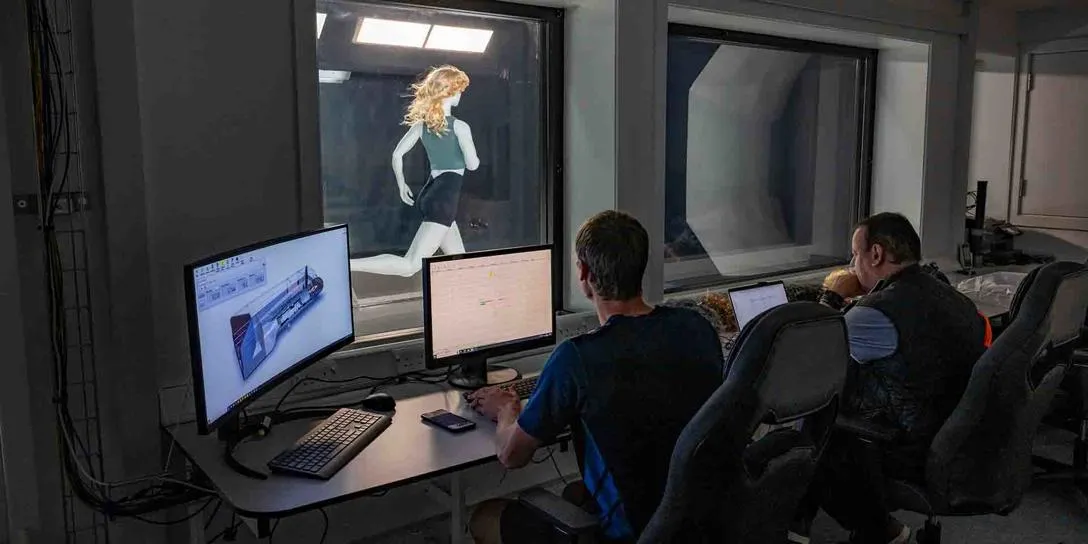  Dr David Marshall and Professor Bert Blocken pictured running wind tunnel tests.