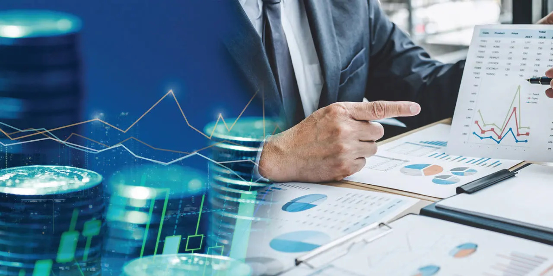 Abstract image of finance professional inspecting financial data.