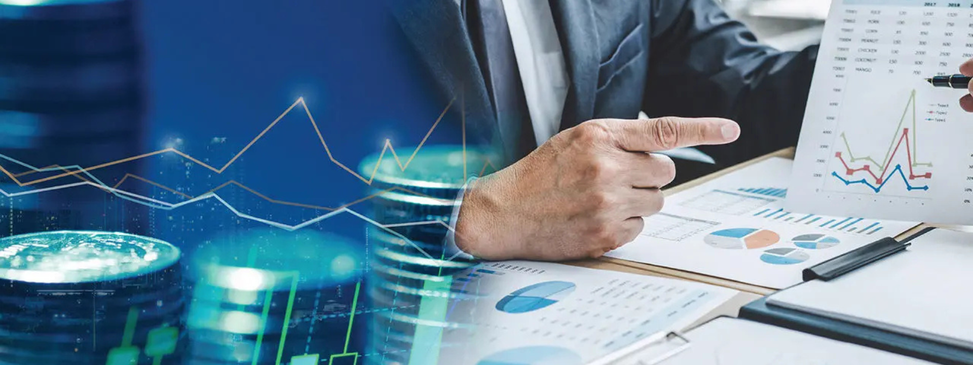 Abstract image of finance professional inspecting financial data.