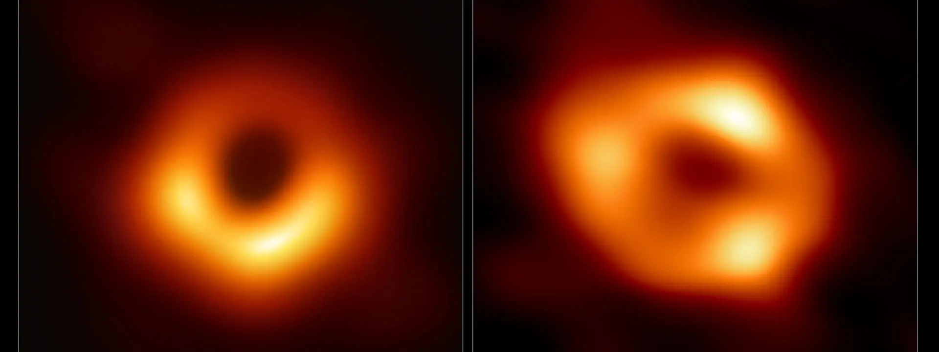 Orange-yellow donut-shaped rings of light against black universe