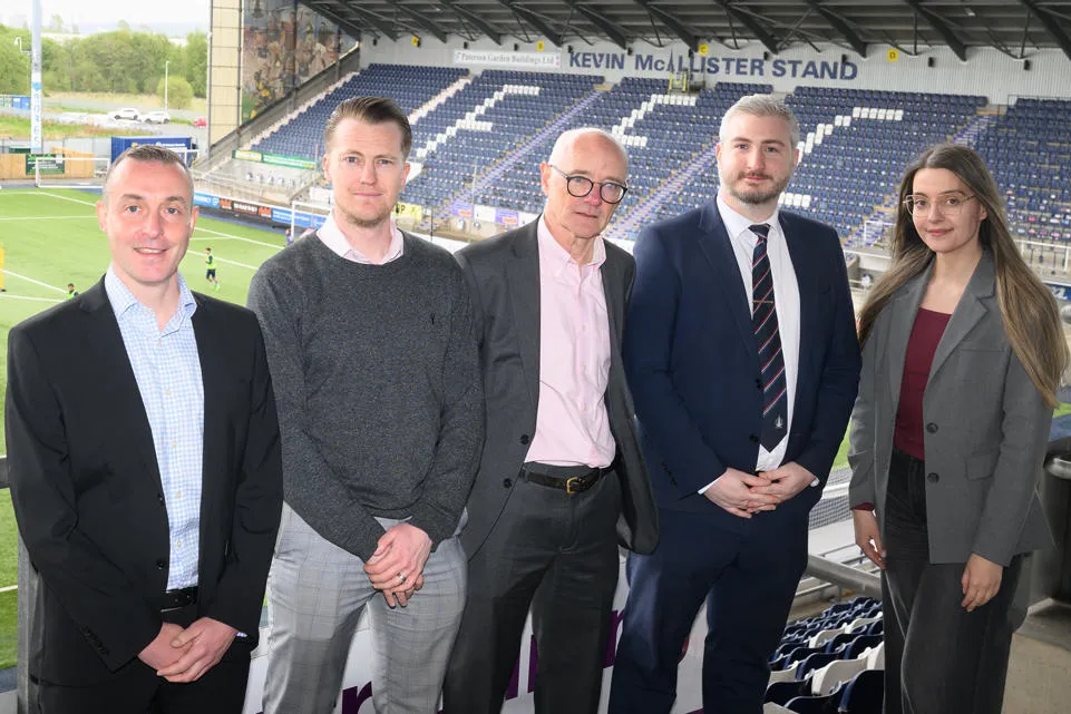 Leads of the KTP project stood above the pitch of Falkirk FC