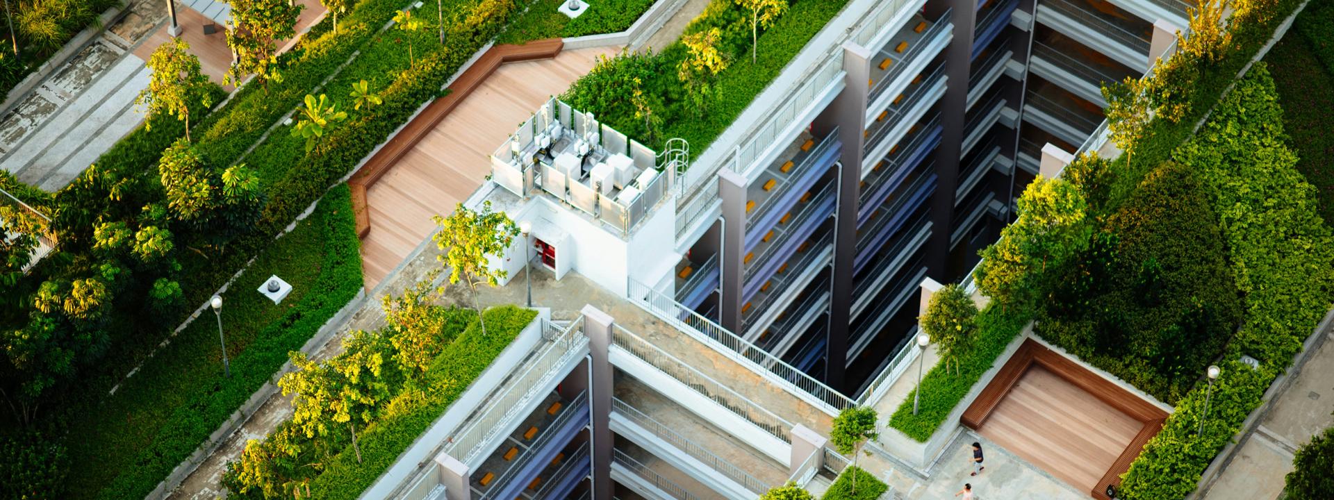 An aerial shot of buildings