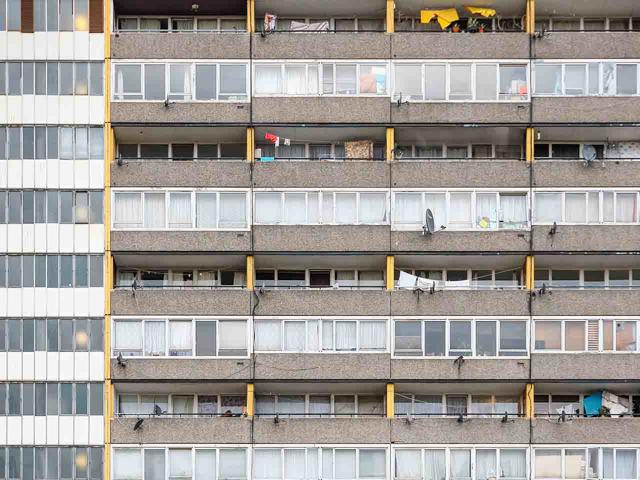 Close-up shot of a block of flats.