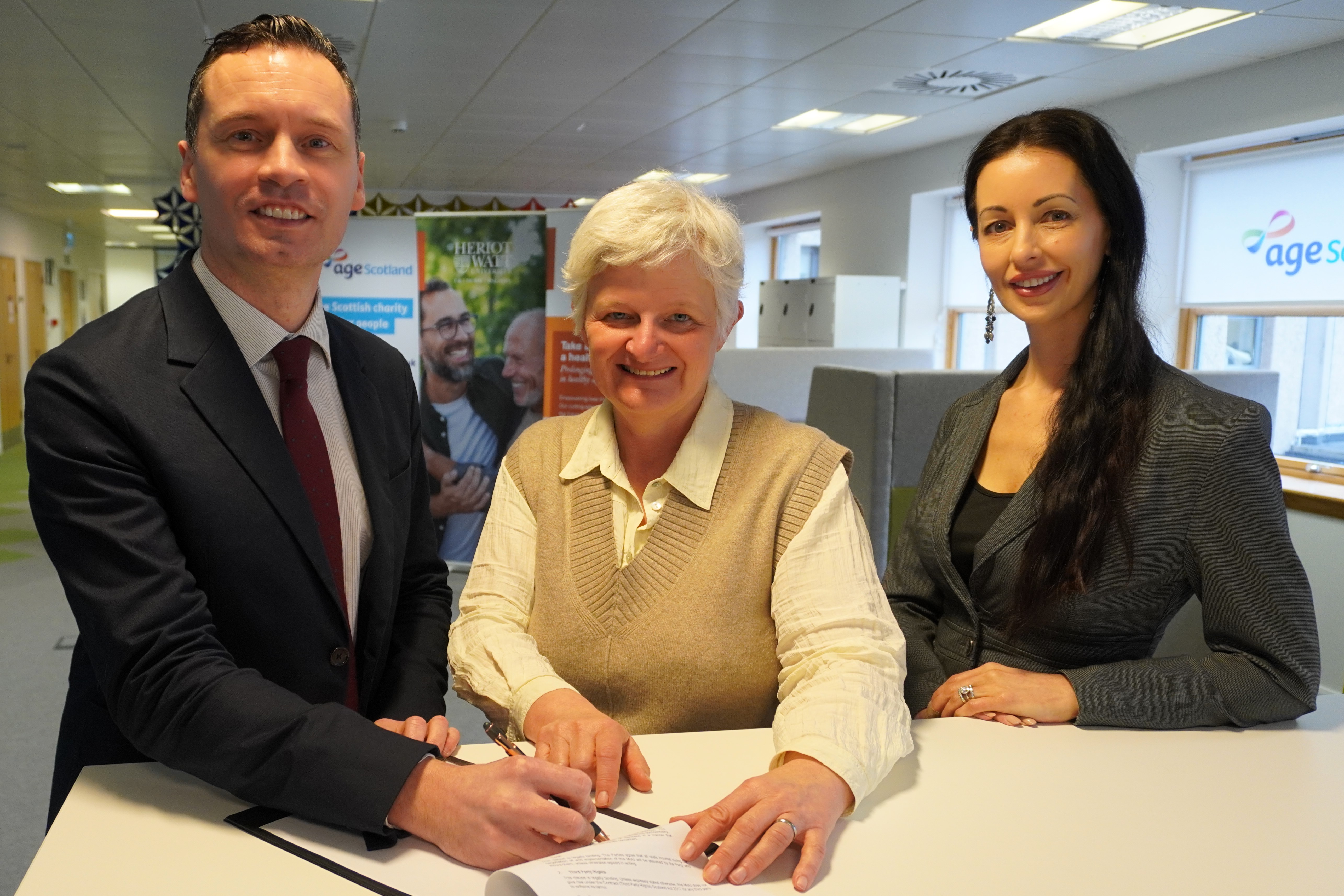 Pictures shows Professor Alan Gow, Katherine Crawford, Age Scotland’s Chief Executive, and Michelle Beukes.