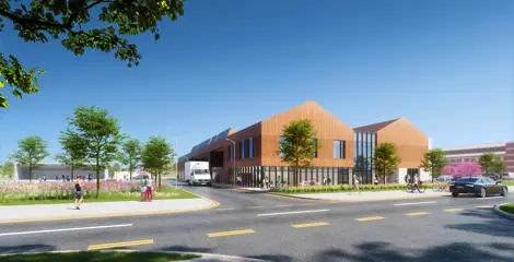 Computer rendered architectural model proposing a new centre of sustainable brewing and distilling