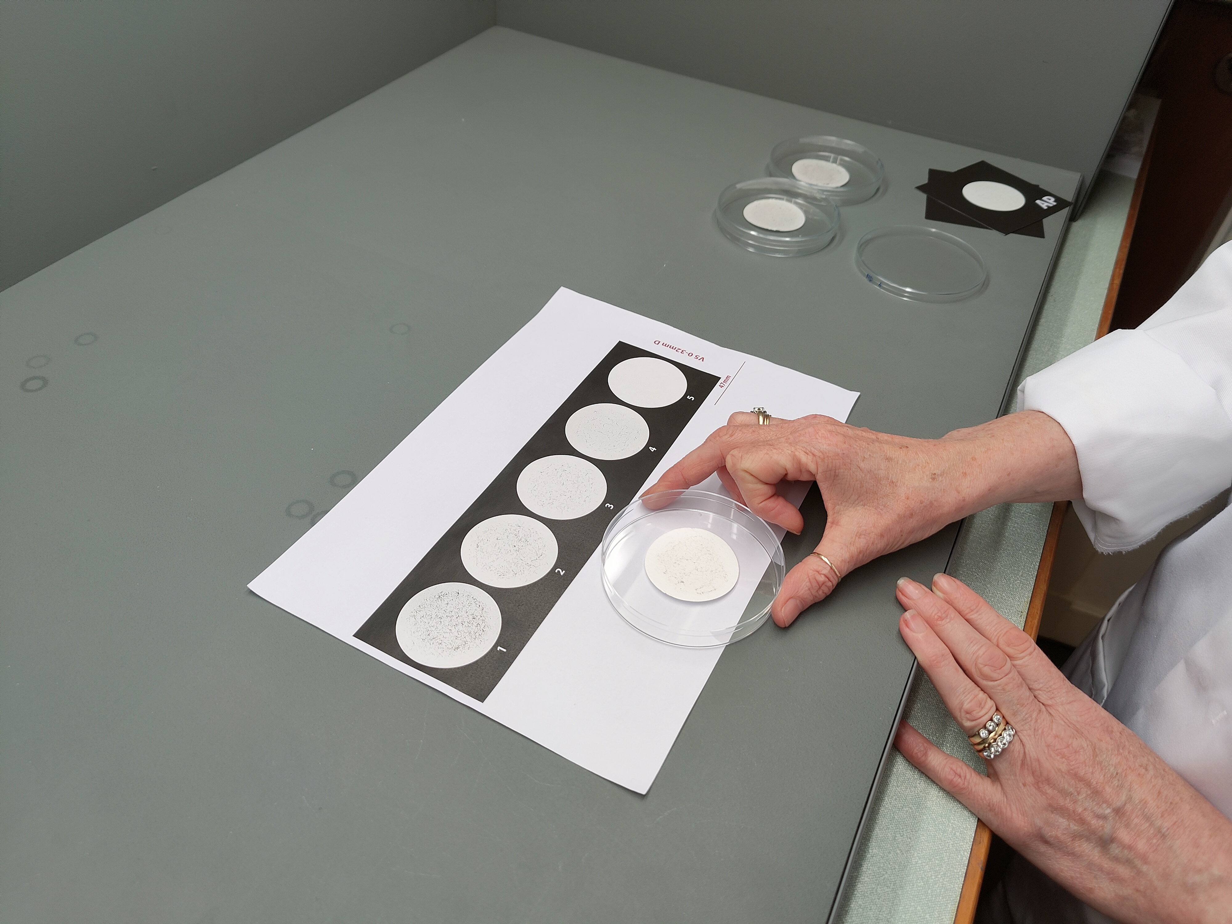 Image shows Dr Lisa Macintyre using the fibre fragmentation scale. 