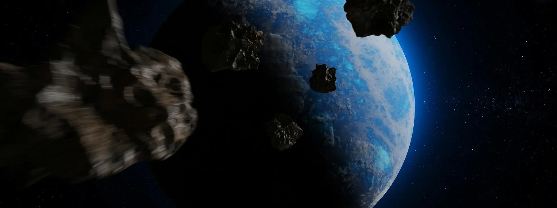 Asteroids heading towards a planet.