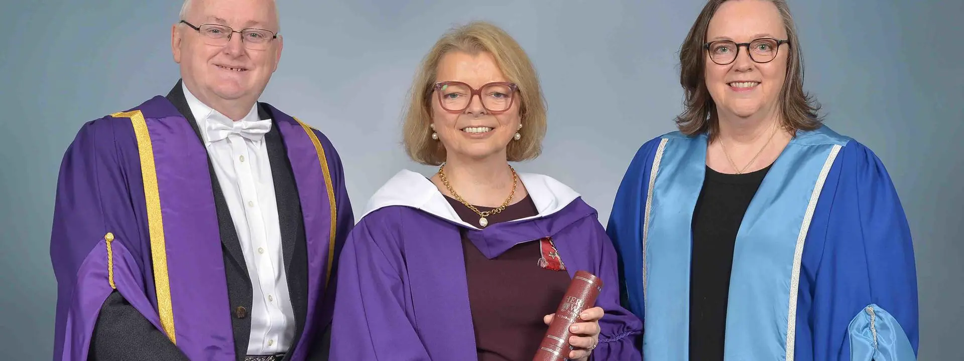 Group shot of Jen Hardy and two Heriot-Watt academics.