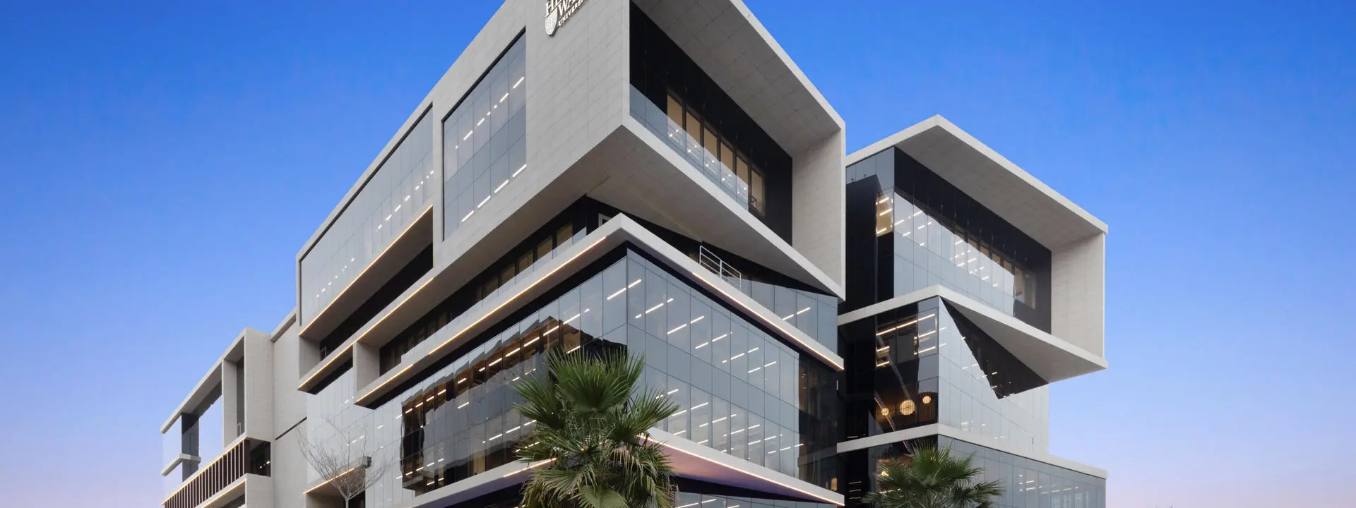 Dubai campus building infront of the sunset