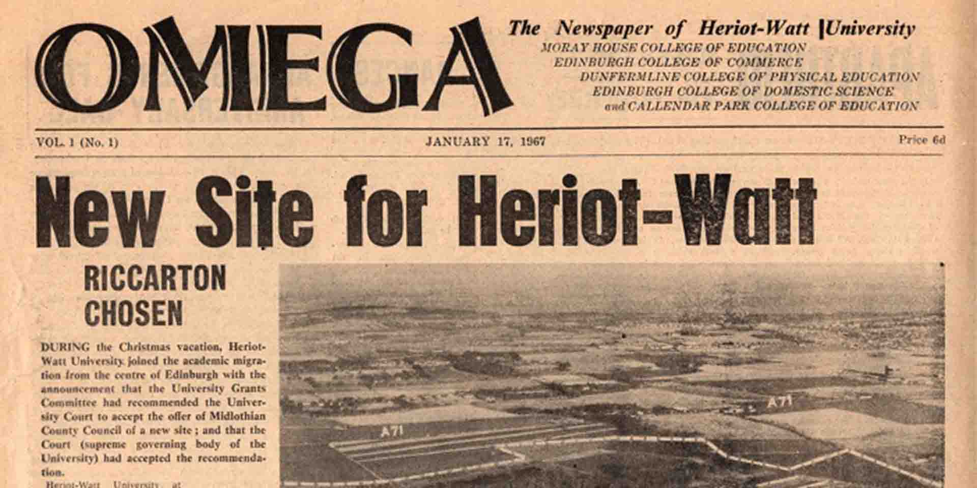 Front page of the Omega newspaper from 1967. 