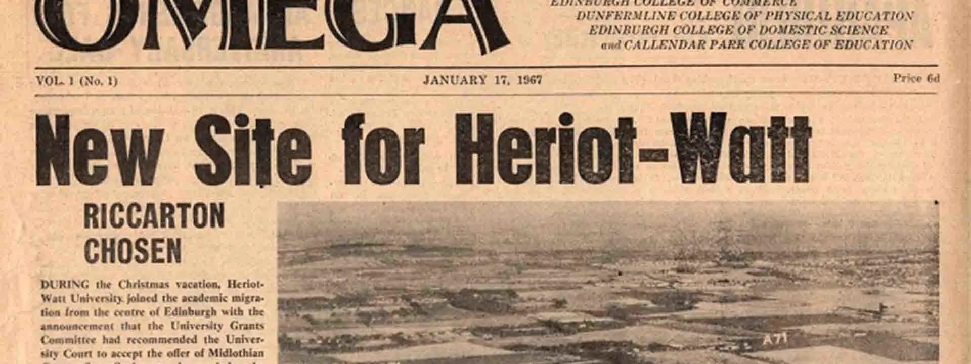 Front page of the Omega newspaper from 1967.