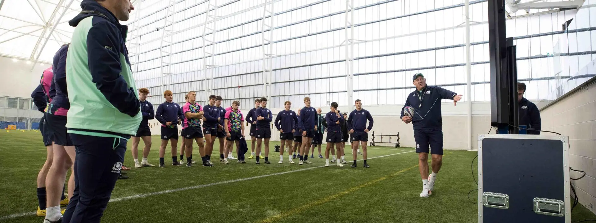 Image shows a group of young male rugby players at Oriam.
