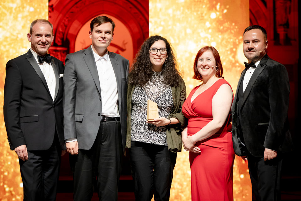 Professor Stephen McArthur, Connor Bain and Sara Medina-Lombardero at the Converge Awards 2026, where TissueMetrics was named runner-up in the flagship Converge Challenge. prof Stephen mcarthur, connor-bain, sara-medina-lombardero, converge challenge runner up