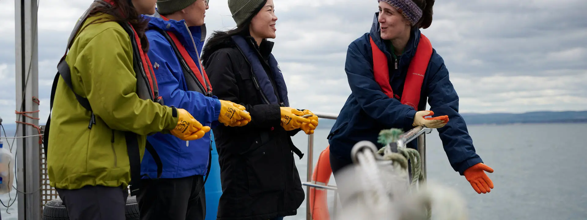 Volunteers on a boat.
