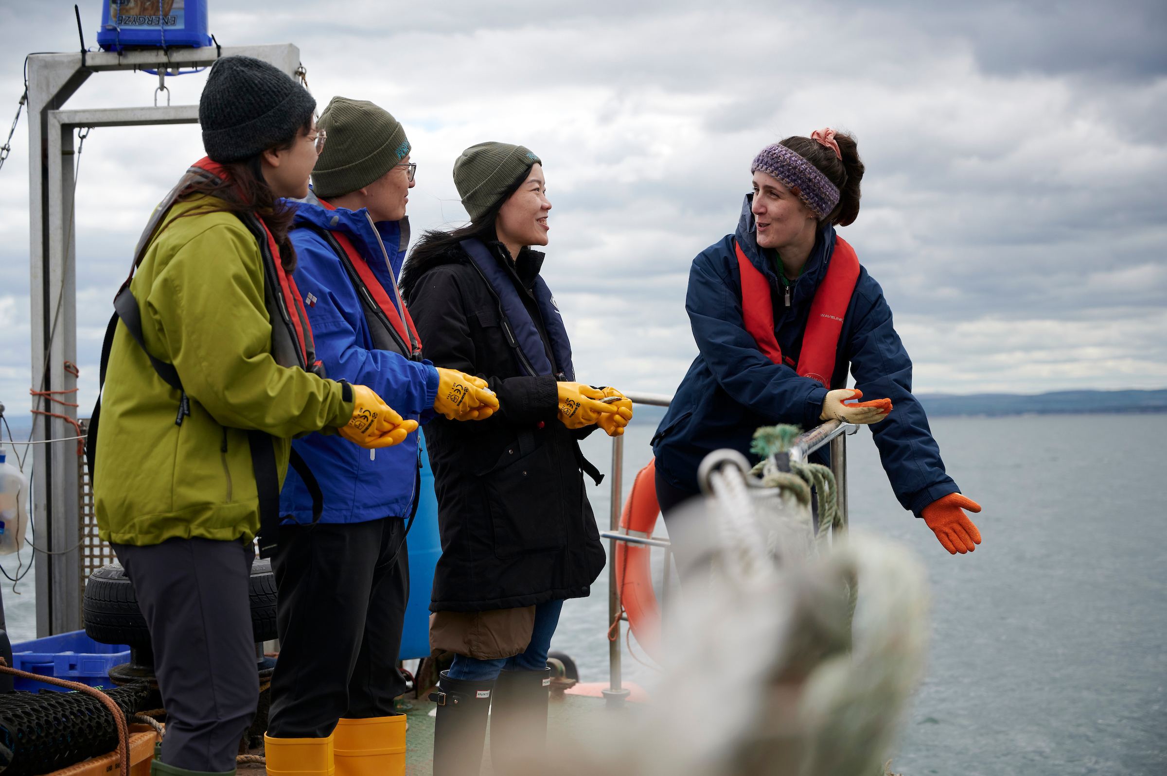Volunteers on a boat. 