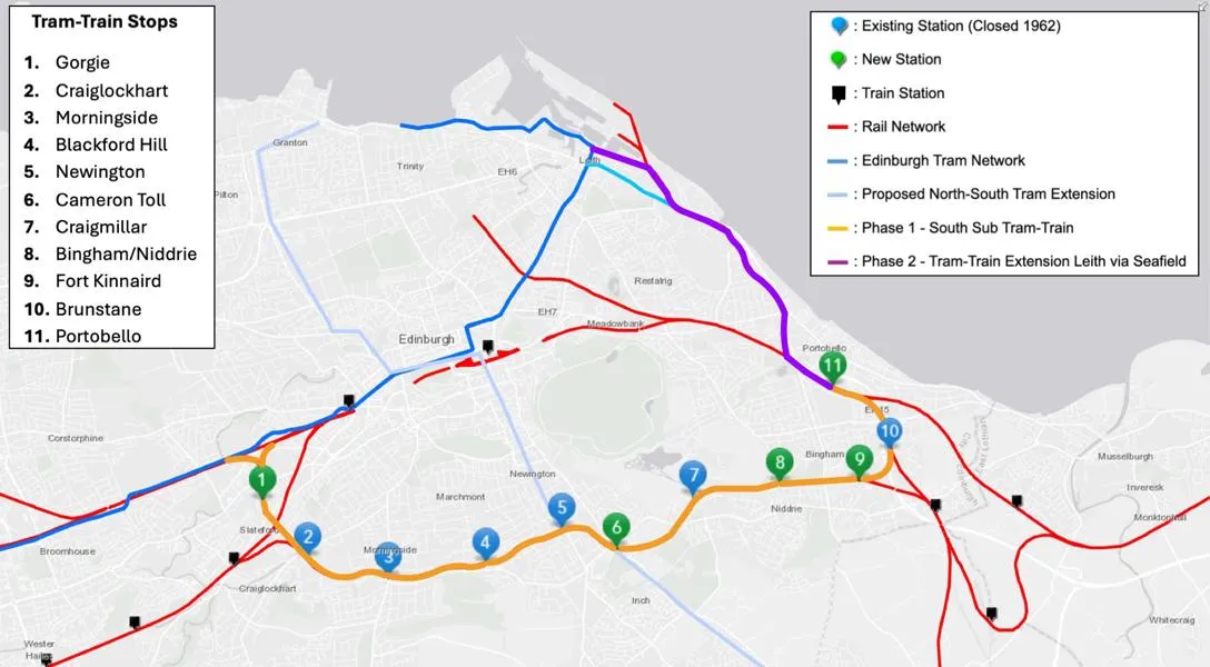 A map showing the Sub route running through Edinburgh. 