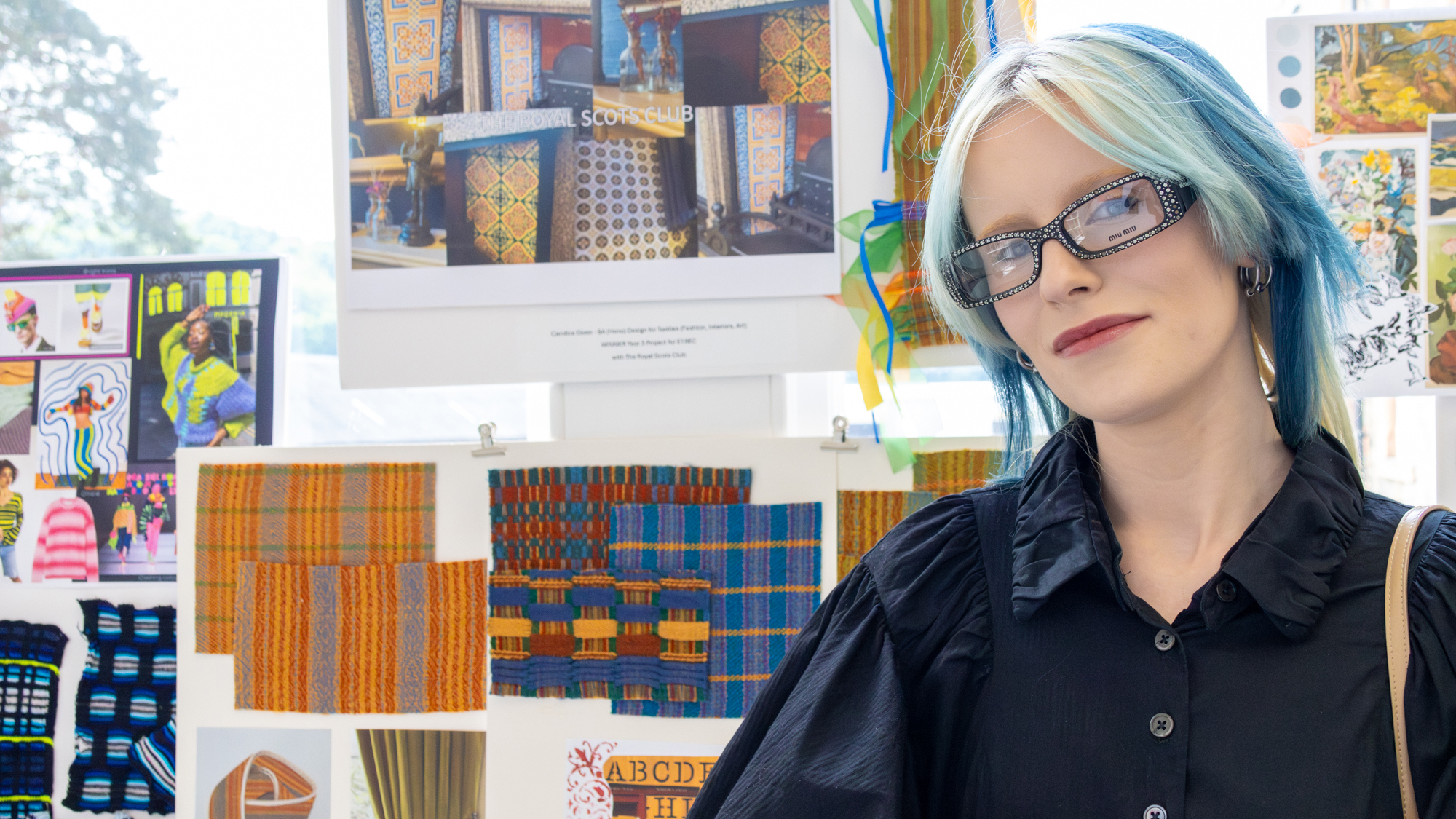 Textiles student Candice Given with her design ideas for the Royal Scots Club in Edinburgh.