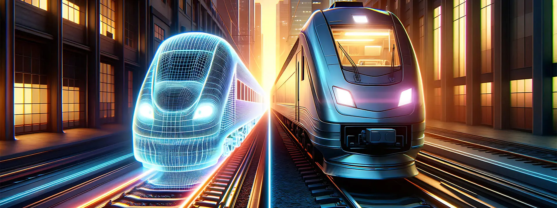 Graphic of a train and its digital twins. Digital twins replicate the physical world using data collected in real time.