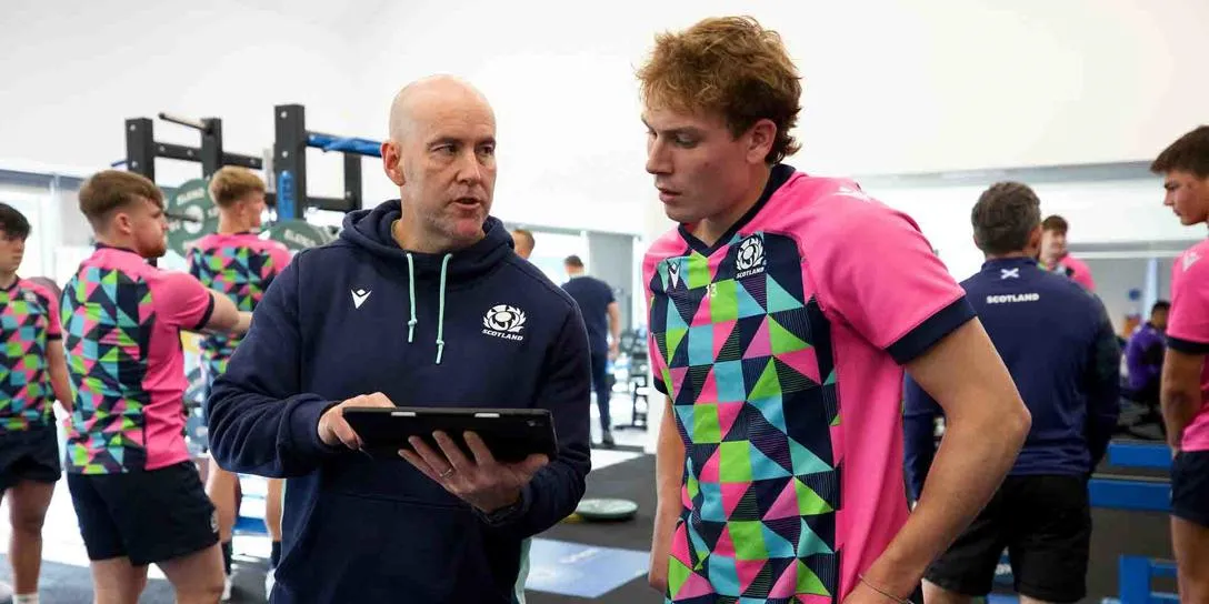 Image courtesy of Scottish Rugby Image shows young rugby player working with a coach.
