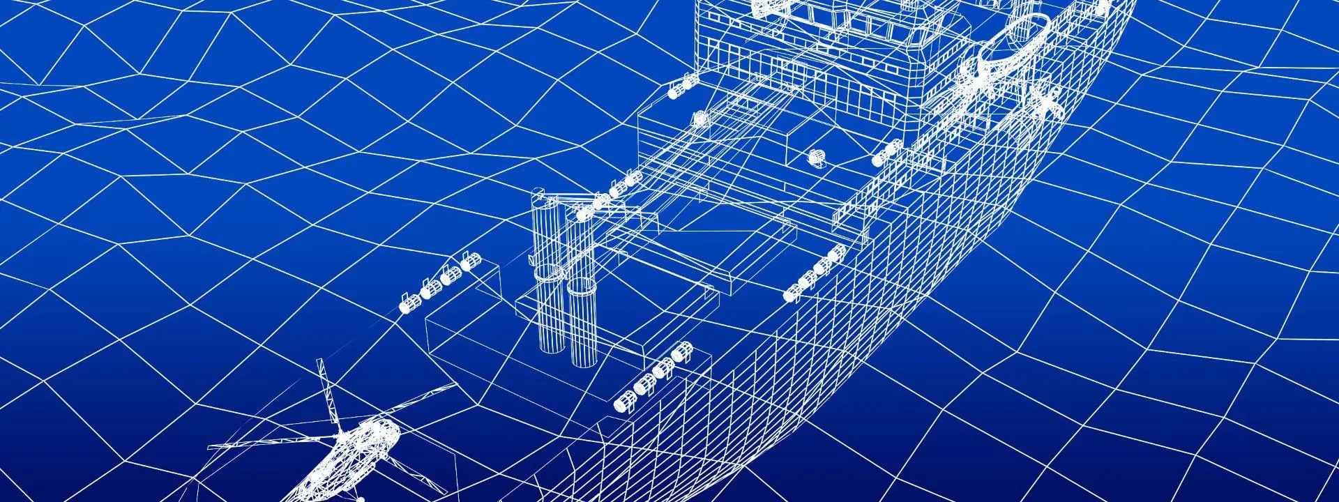 Wireframe image of a ship