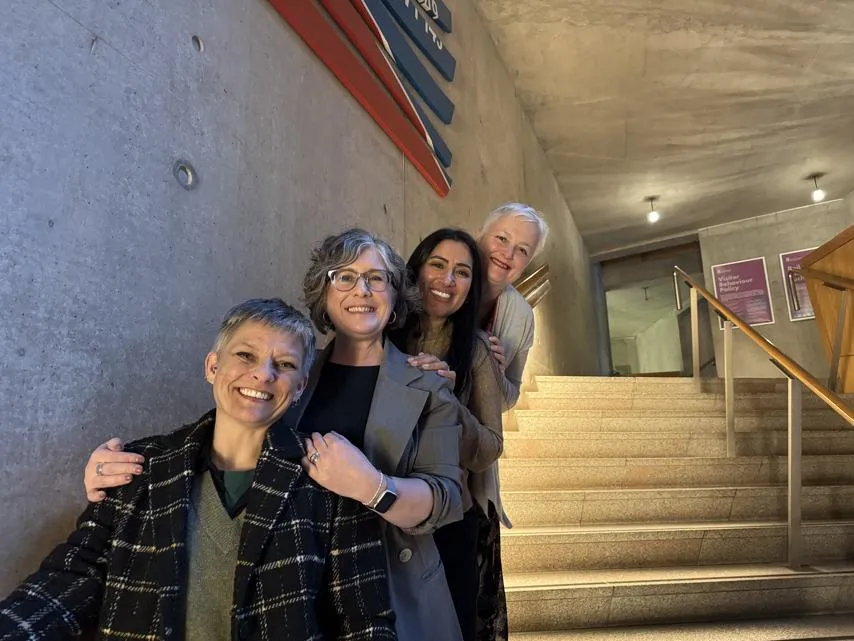 The Sign LOUD team. Front to back: Lucy Clark, Prof. Jemina Napier, Tasnim Ahmed and Dr Claire Houghton. Group shot of the Sign LOUD team.