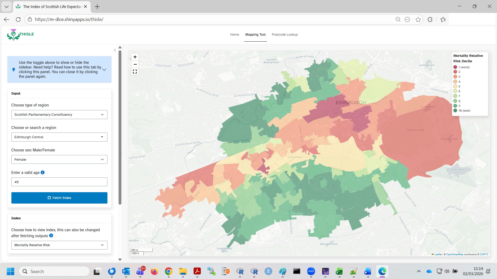 Map of different Edinburgh neighbourhoods colour-coded in shades of green, yellow and orange 