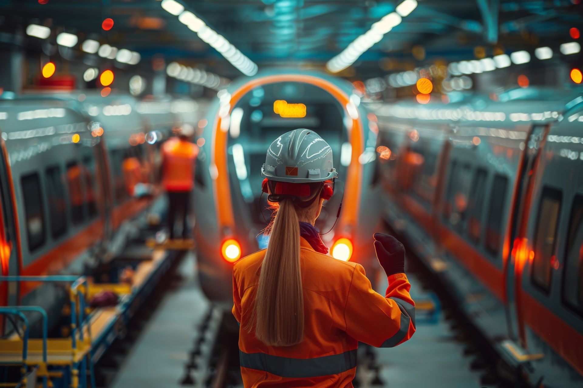 Rail worker at busy station