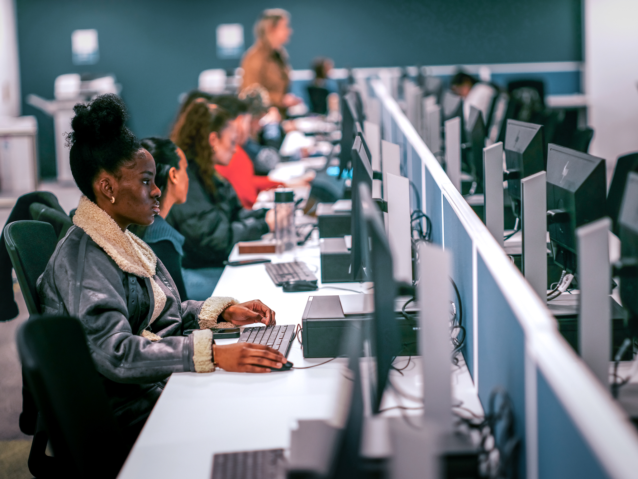 Students working in a computer lab