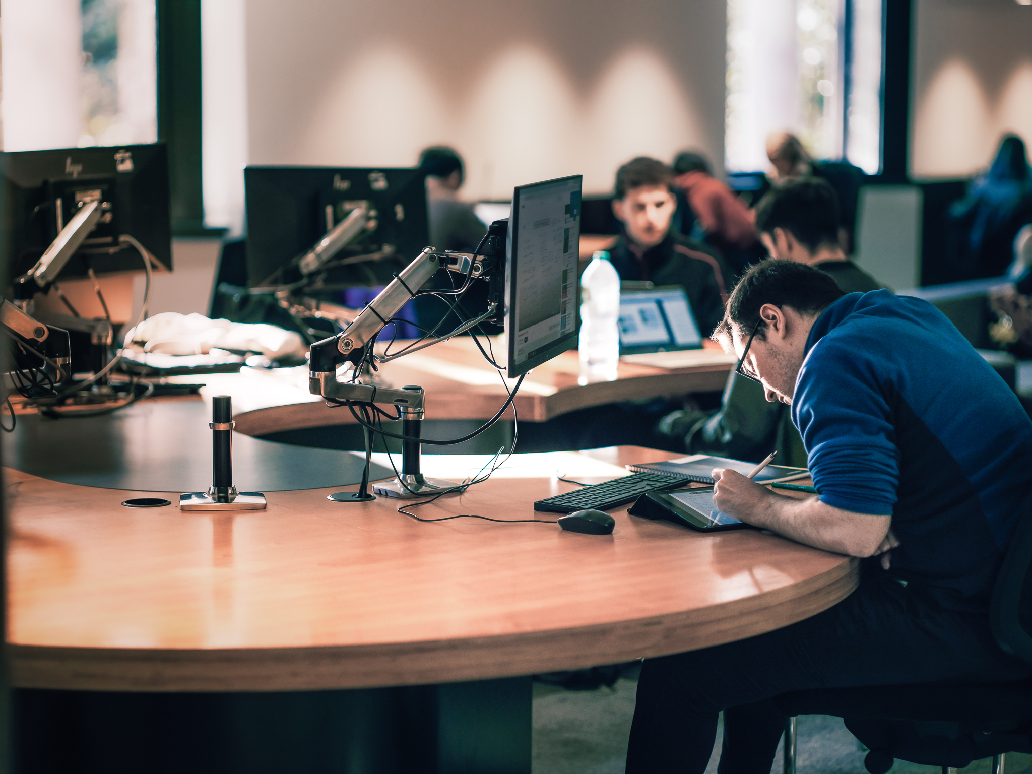 Students working in a common area

