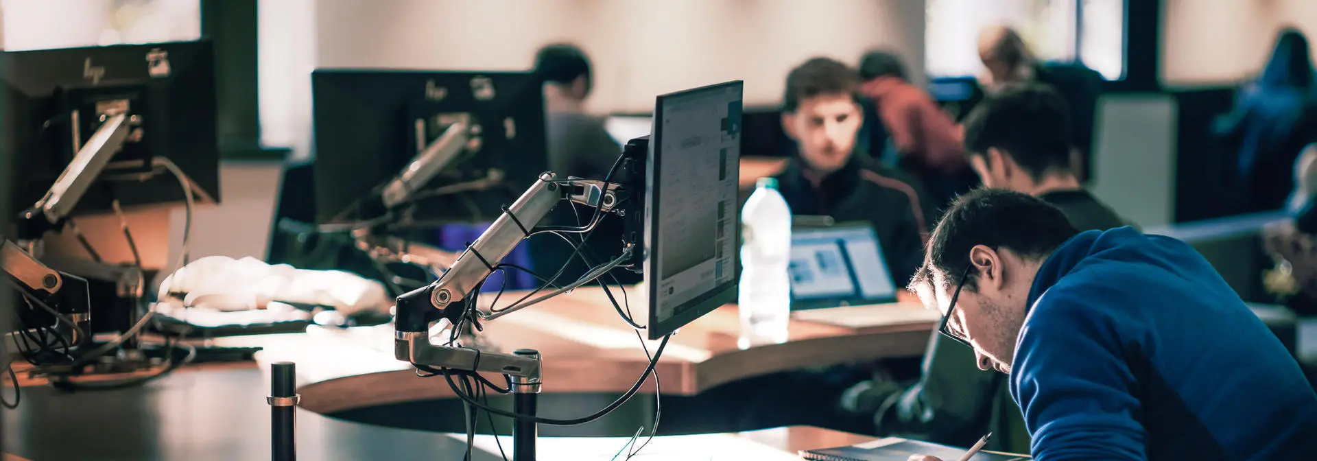 Students working in a common area