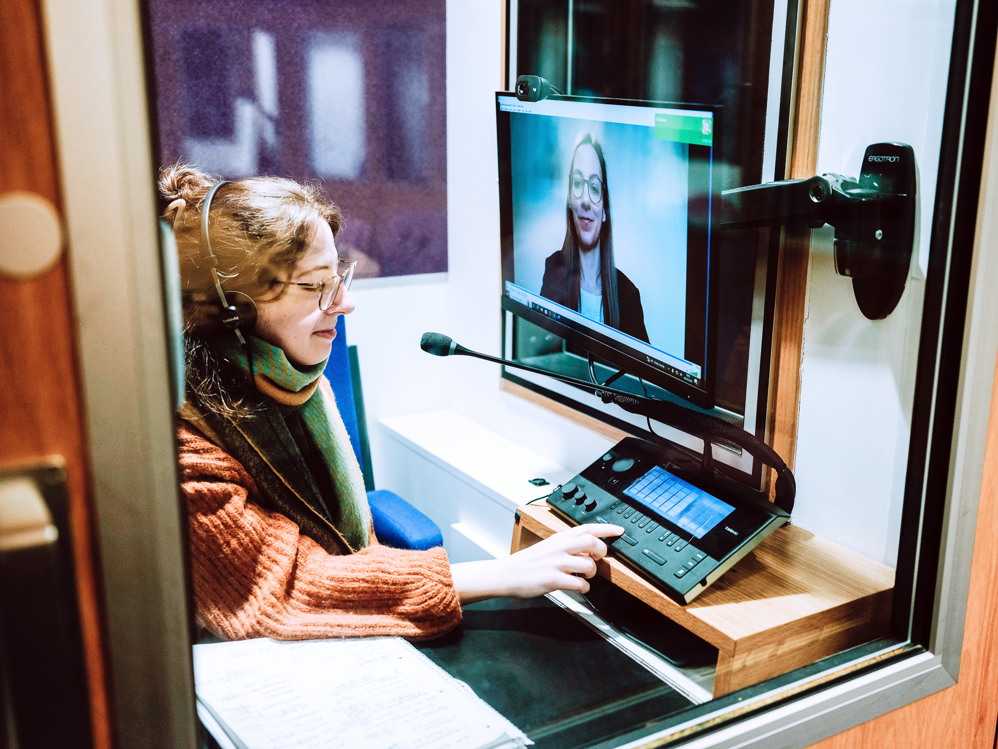 Student using a interpretation booth