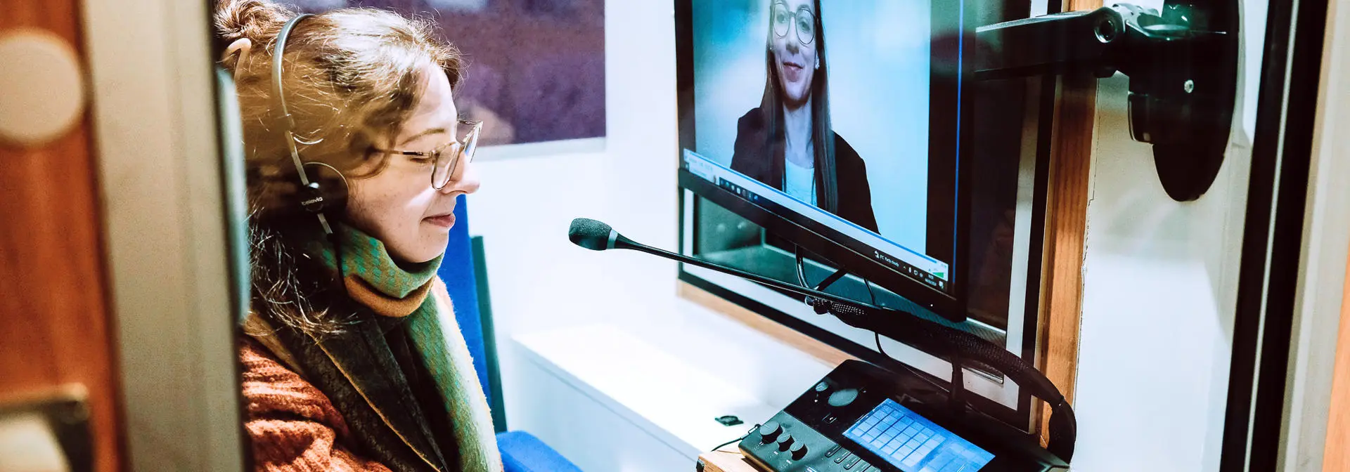 Student using a interpretation booth