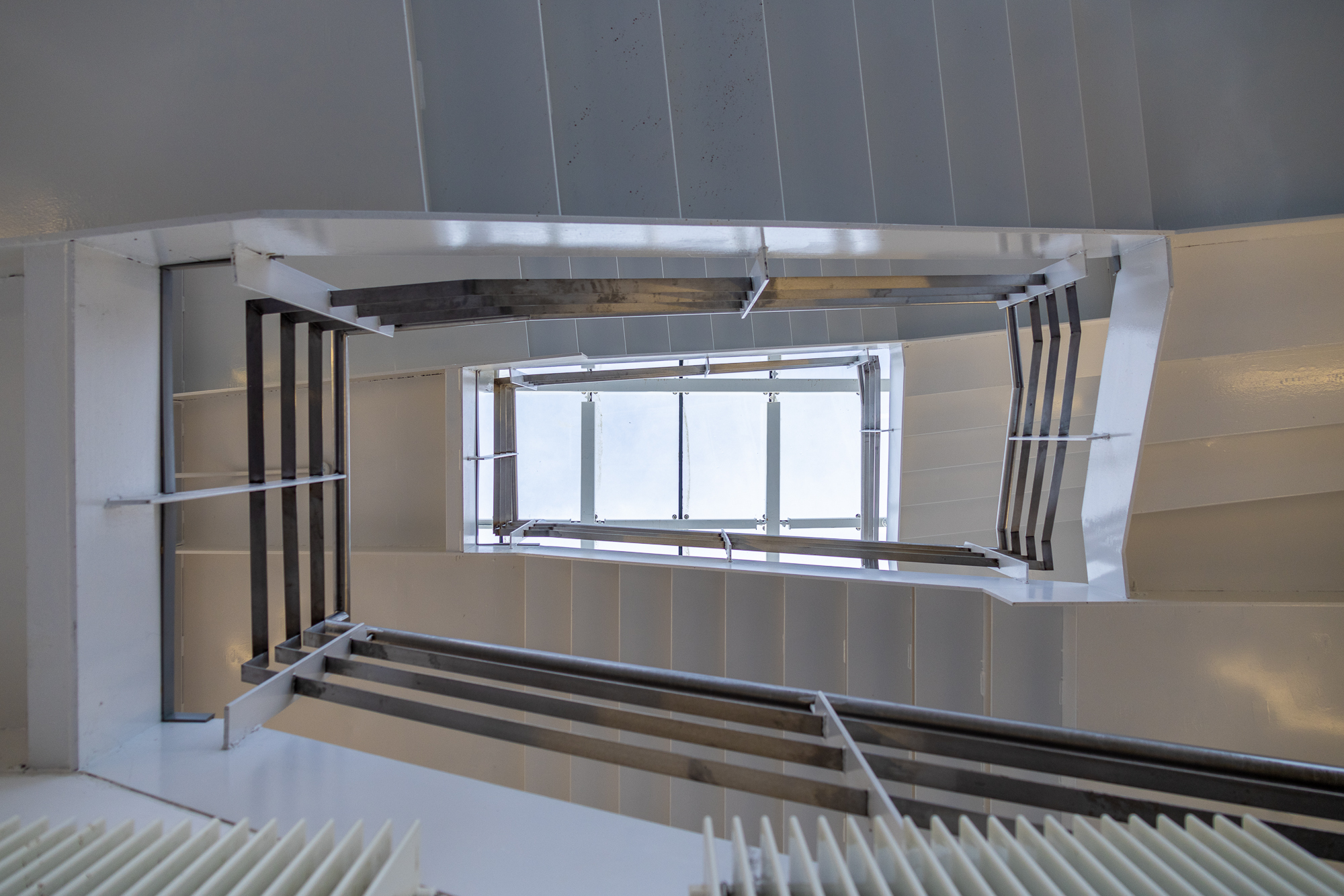 Looking up into a stairwell