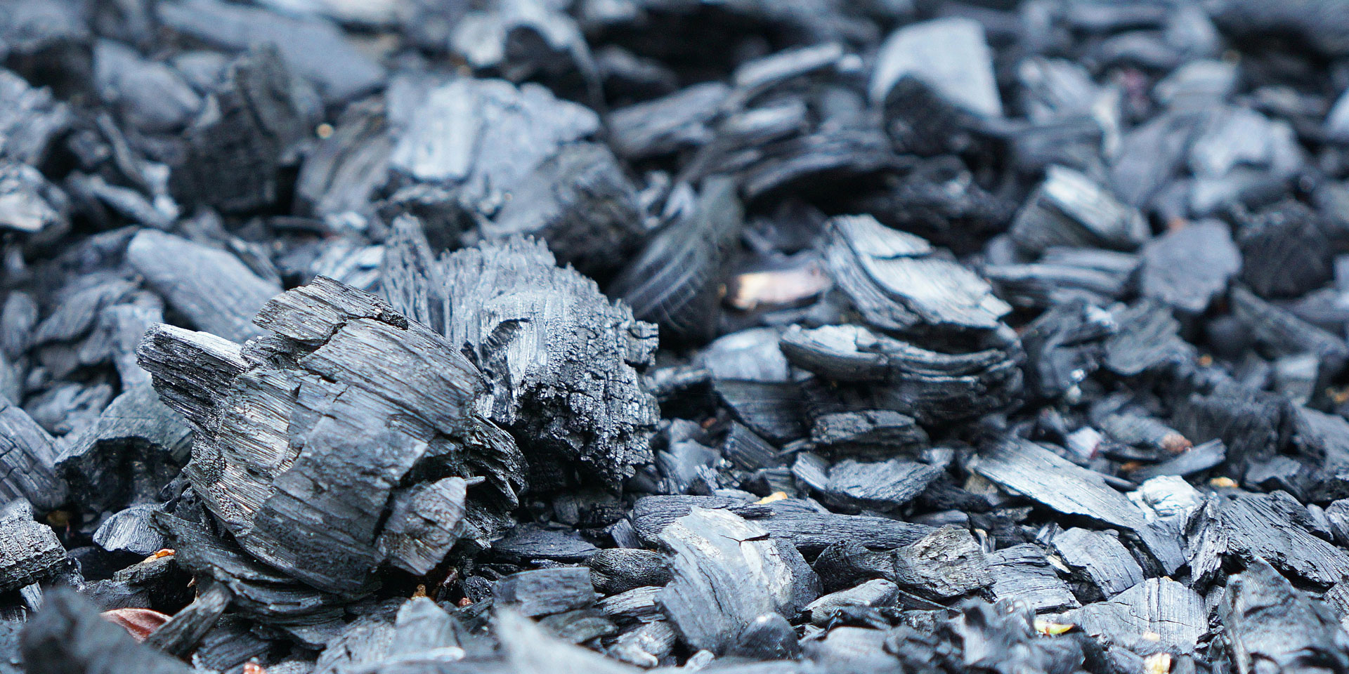 Close-up of a pile of black charcoal pieces.