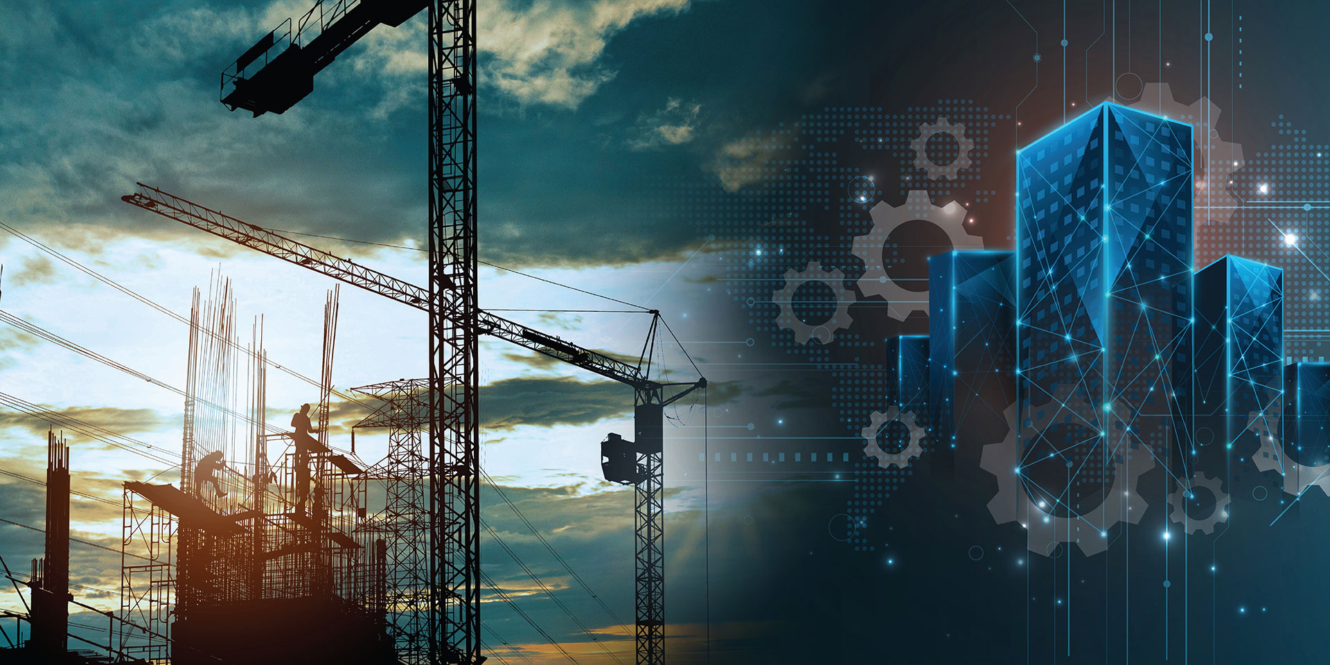 A modern construction site showcasing innovative technology and sustainable practices, reflecting industry evolution.