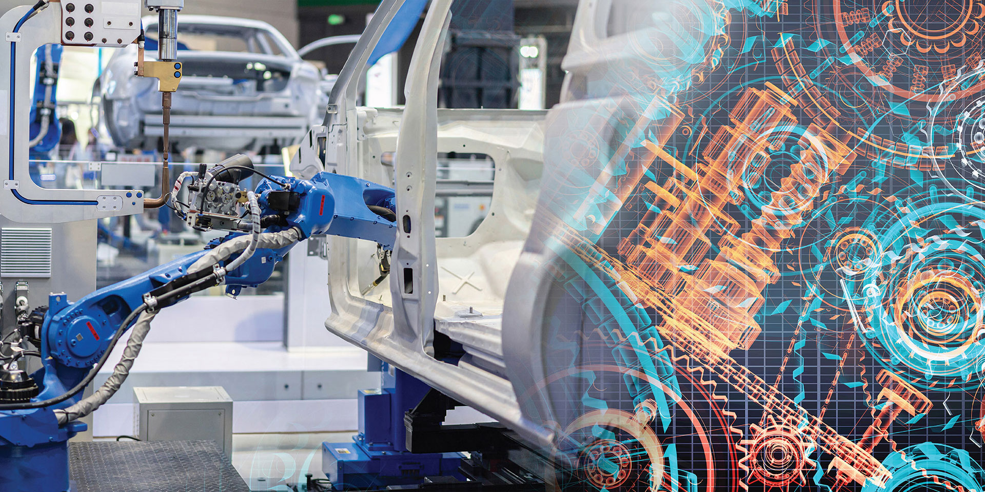 A robot is assembling parts on a car in a factory setting, showcasing advanced automation in vehicle production.