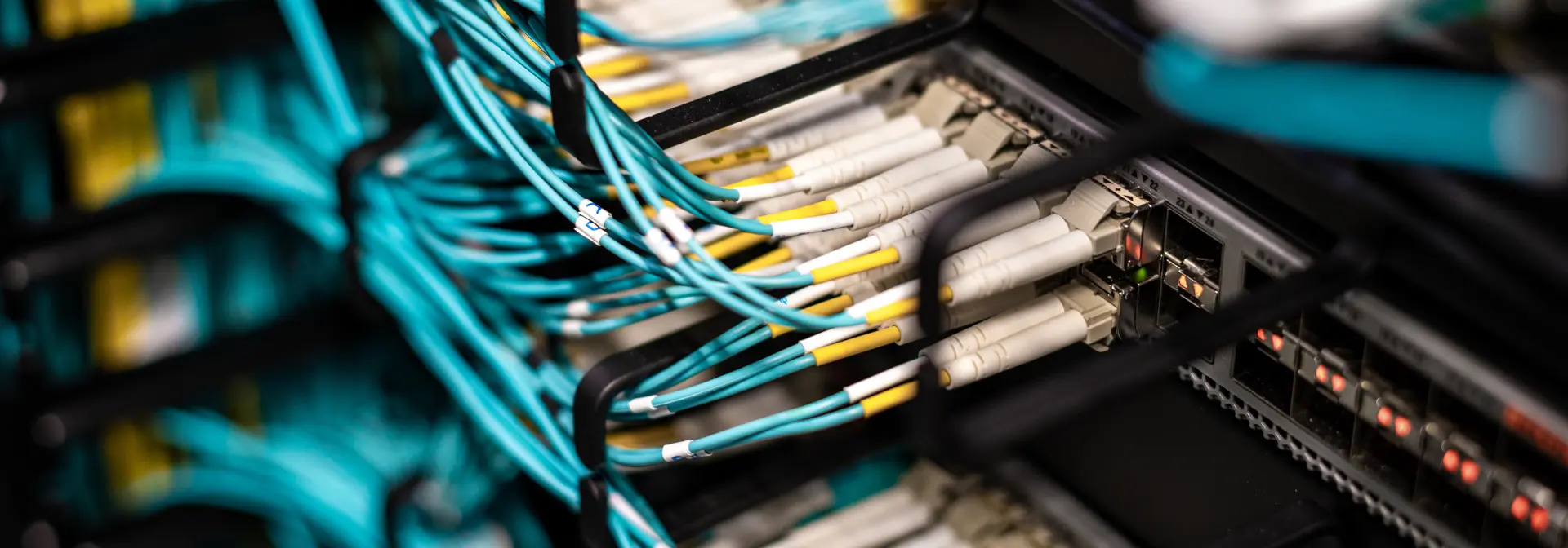 Blue computer cables plugged into a circuit board.