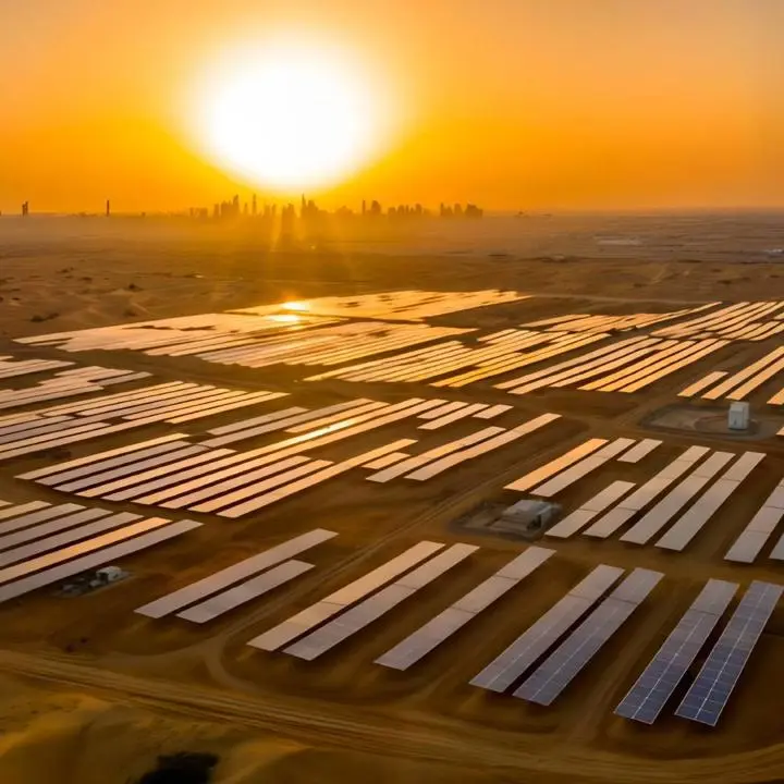 rows of solar panels in the middle of the desert