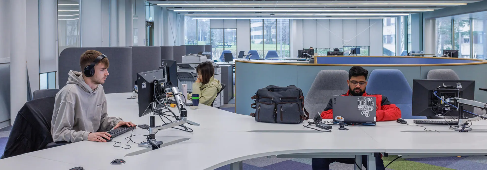 Students working in a common area