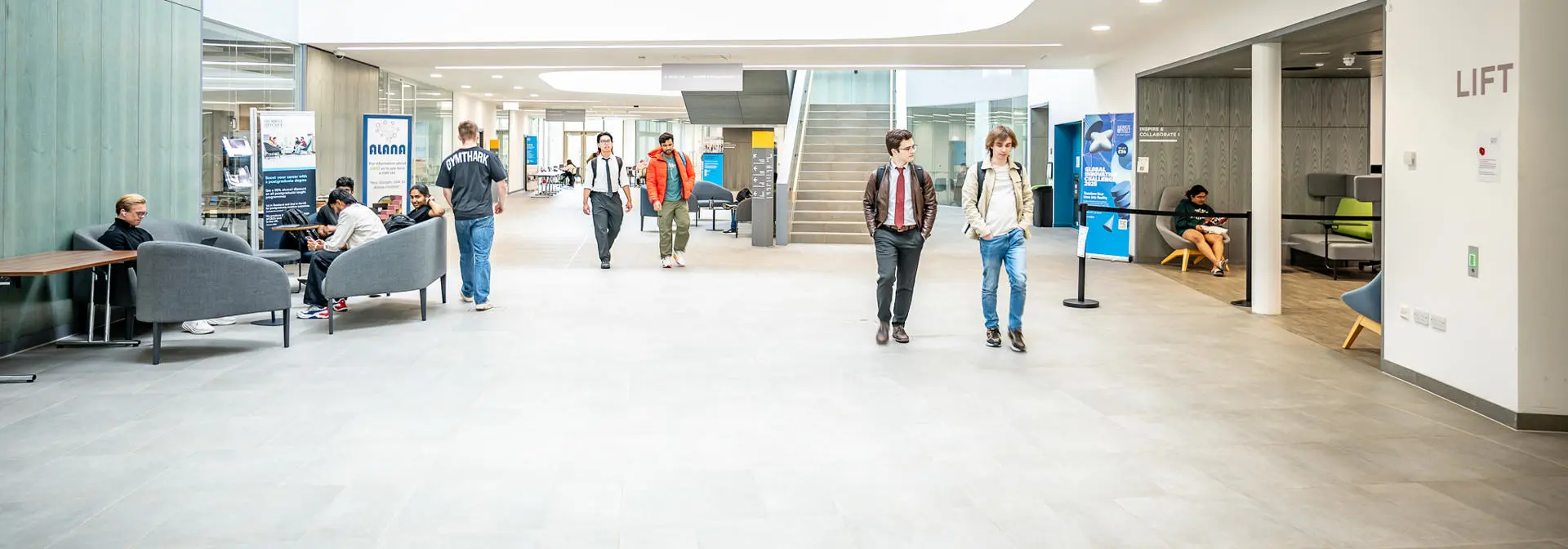 Students in the common area of the Heriot-Watt GRID building