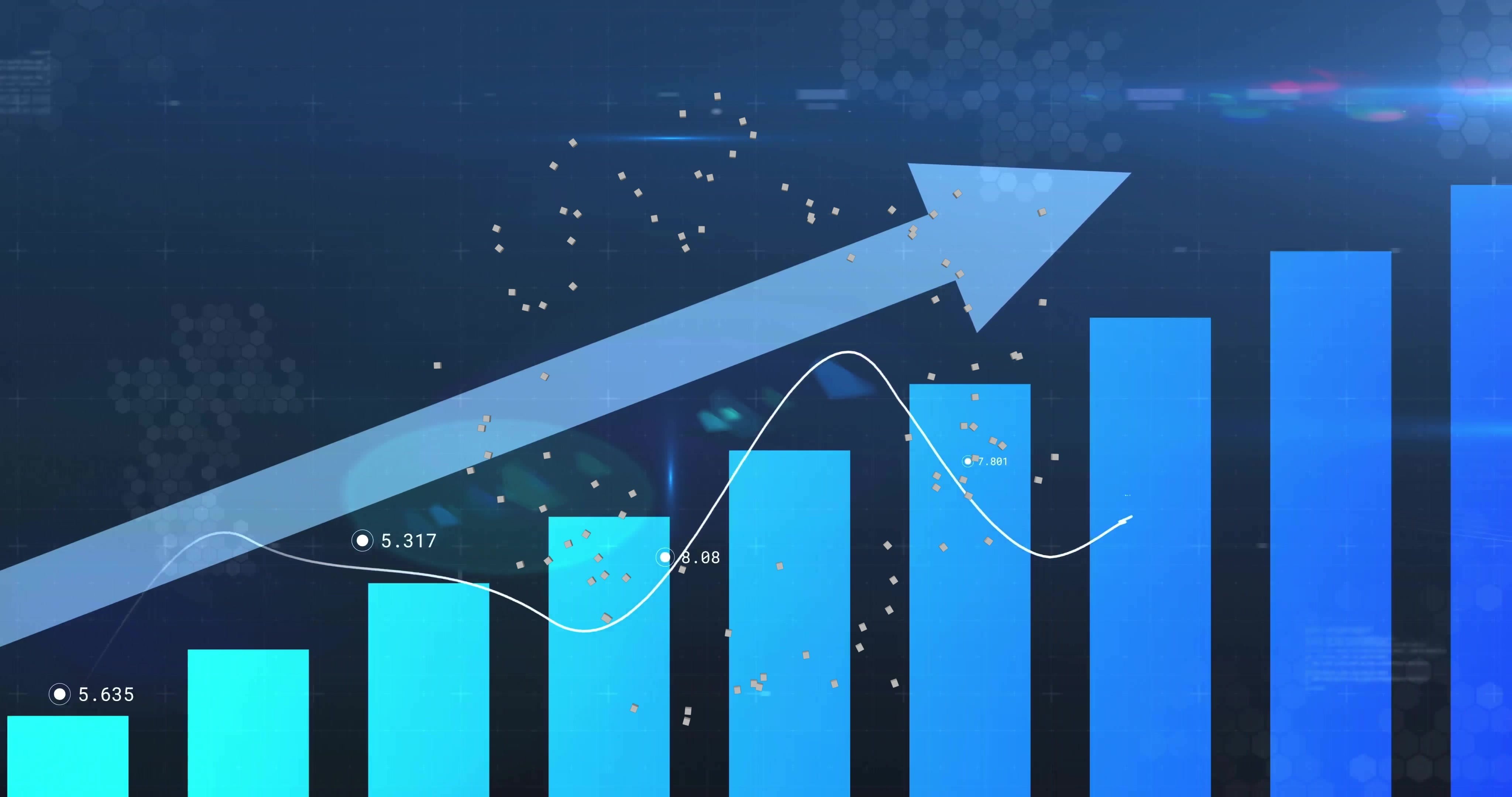 Abstract graphic of a blue chart with an arrow indicating increases.
