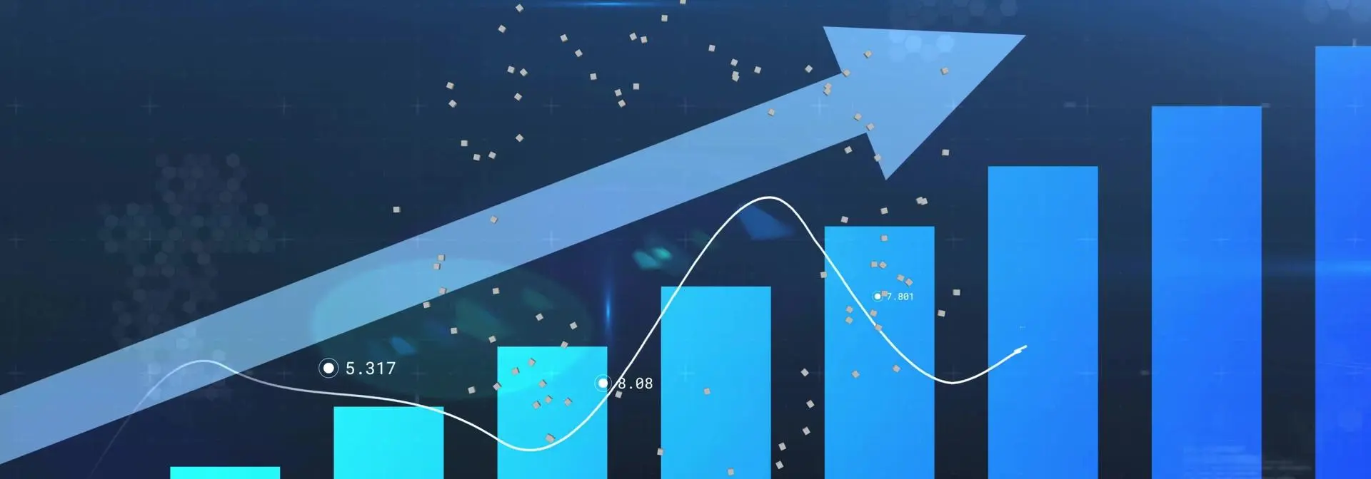 Abstract graphic of a blue chart with an arrow indicating increases.