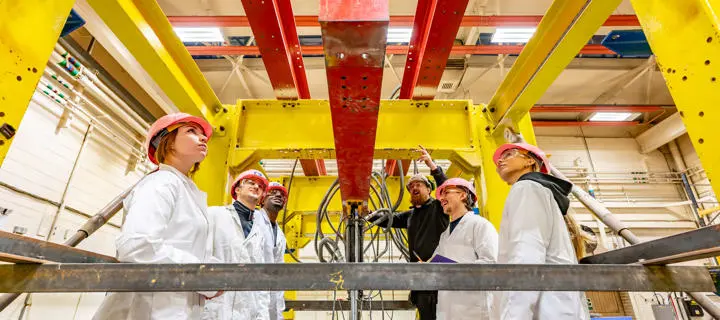 Civil Engineering students in the ground floor workshop