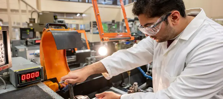 Student working in the Mechanical Engineering workshop