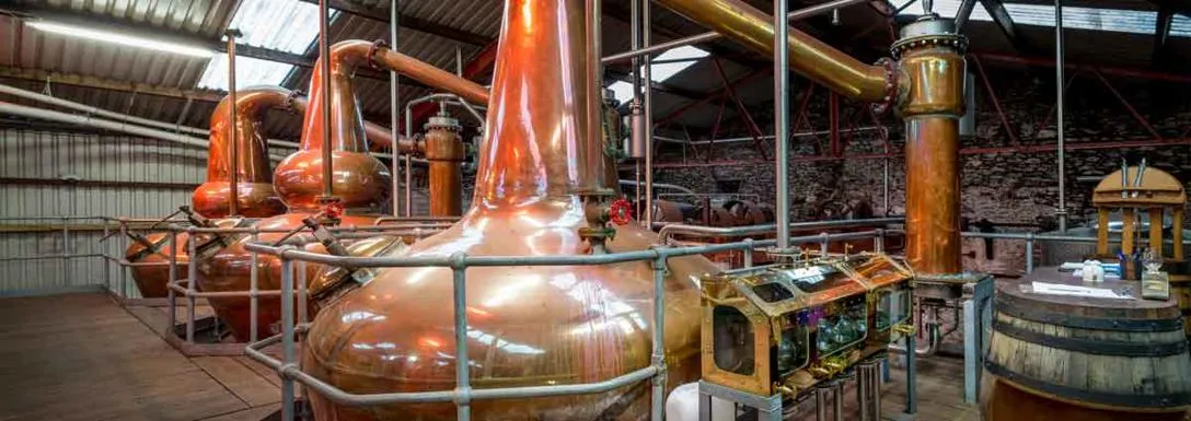 Copper whisky stills creating the amber nectar. Copper whisky stills