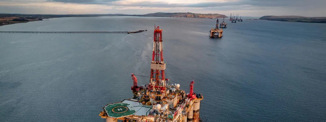 An oil and gas drilling platform.