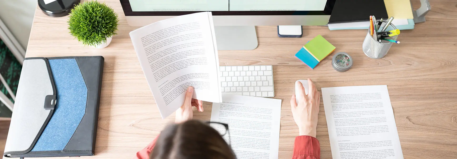 A person working on translating a document