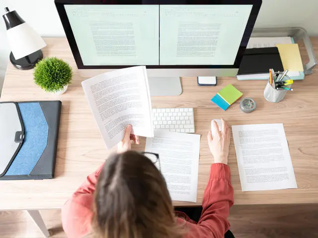 A person working on translating a document