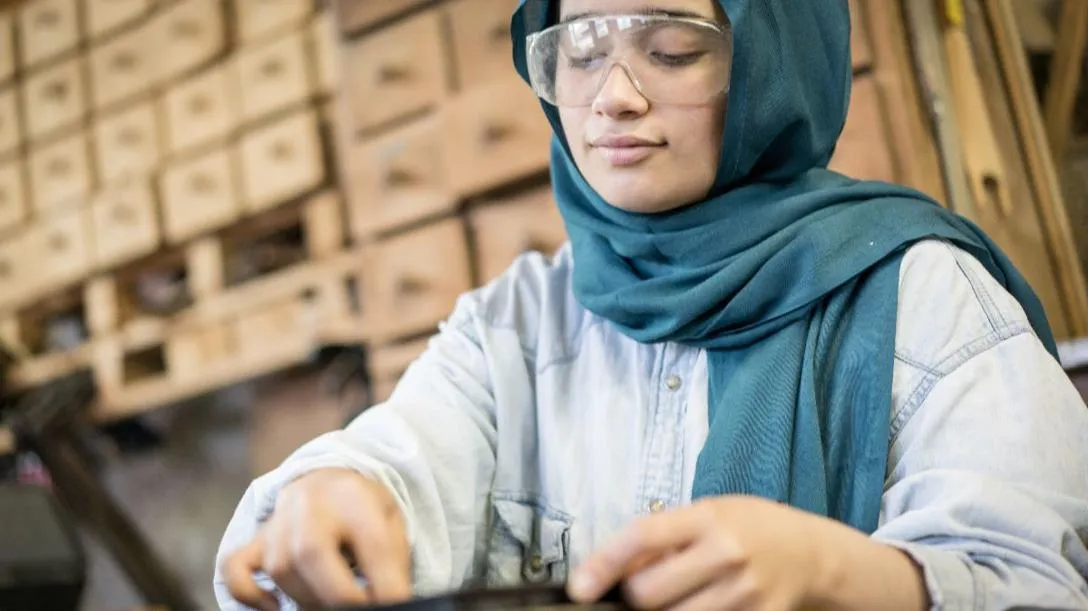Student wearing safety glasses